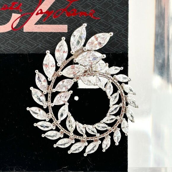 NWT Marquise Cubic Zirconia Kenneth Jay Lane White Gold Spiral Foliage Clip Ons - Picture 2 of 10
